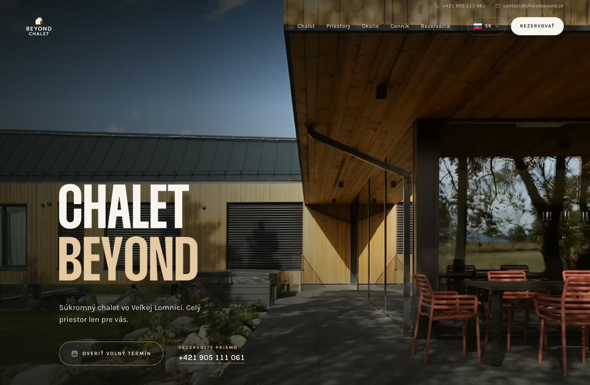 Chalet Beyond: Web súkromného horského chaletu v Tatrách