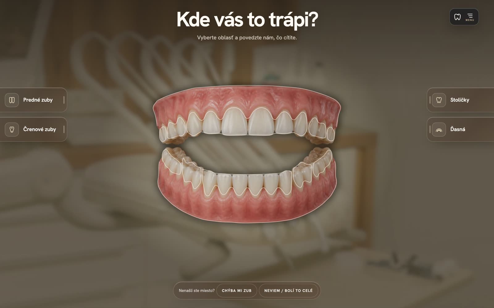 Interaktívna mapa problémov na čeľusti na webe Dental Centrum Dobeš