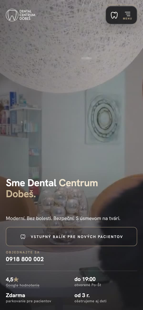 Dental Centrum Dobeš: úvod webu na mobile